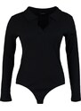 Trendyol Curve Black Fitted Rivet Knitted Shirt Collar With Snap Buttons Body