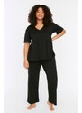 Trendyol Curve Black V-Neck Knitted Pajamas Set