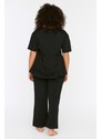 Trendyol Curve Black V-Neck Knitted Pajamas Set