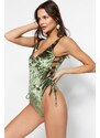 Trendyol Khaki Square Neck Welded Velvet High Leg Swimwear