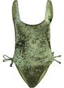 Trendyol Khaki Square Neck Welded Velvet High Leg Swimwear