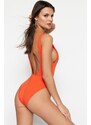 Trendyol Red Round Neck Swimwear with Low-Cut Back Regular Leg