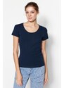 Trendyol Navy Blue 100% Cotton Fitted Basic Crew Neck Knitted T-Shirt