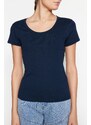 Trendyol Navy Blue 100% Cotton Fitted Basic Crew Neck Knitted T-Shirt