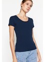 Trendyol Navy Blue 100% Cotton Fitted Basic Crew Neck Knitted T-Shirt