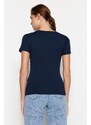 Trendyol Navy Blue 100% Cotton Fitted Basic Crew Neck Knitted T-Shirt