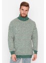 Trendyol Mint Oversize Fit Turtleneck Striped Knitwear Sweater