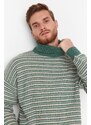 Trendyol Mint Oversize Fit Turtleneck Striped Knitwear Sweater