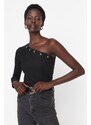 Trendyol Black Ribbed Eyelets Detailed Fitted Knitted Blouse