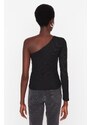 Trendyol Black Ribbed Eyelets Detailed Fitted Knitted Blouse