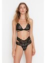 Trendyol Black Lace Capless Lacing Detailed Knitted Lingerie Set