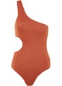 Trendyol Tile One-Shoulder Cut Out/Windowed Textured Regular Leg Swimsuit