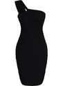 Trendyol Black One-Shoulder Detailed Knitted Evening Dress