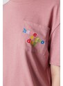 Trendyol Pink 100% Cotton Motto Printed T-shirt - Shorts Knitted Pajamas Set