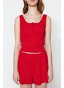Trendyol Red Button Detailed Ribbed Cotton Singlet-Short Knitted Pajamas Set