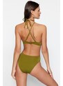 Trendyol Khaki Halterneck Swimwear with Cut Out/Windows, Regular Leg