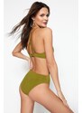 Trendyol Khaki Halterneck Swimwear with Cut Out/Windows, Regular Leg