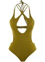 Trendyol Khaki Halterneck Swimwear with Cut Out/Windows, Regular Leg