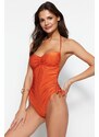 Trendyol Oranžové skládané skládané plavky s vysokými nohavicemi bez ramínek