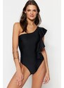 Trendyol Black One-Shoulder Flounce Normal Leg Swimsuit