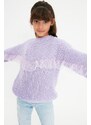 Trendyol Lilac Tulle Girls' Knitwear Sweater with Ruffle Detail