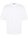Trendyol Bílé pánské oversized/široký střih 100% bavlna posádky s potiskem zadní tričko