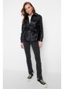 Trendyol Black Belted Faux Leather Quilted Coat