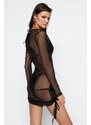 Trendyol Black Fitted Mini Knitted Gathered Mesh Beach Dress