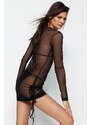 Trendyol Black Fitted Mini Knitted Gathered Mesh Beach Dress