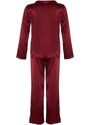 Trendyol Burgundy New Year Themed Embroidered Satin Shirt-Pants Woven Pajama Set