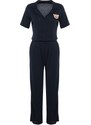 Trendyol Navy Blue Embroidered Ribbed Shirt-Pants and Knitted Pajamas Set