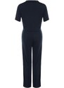 Trendyol Navy Blue Embroidered Ribbed Shirt-Pants and Knitted Pajamas Set