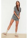 Trendyol Gray Ribbed Cotton Knitted Pajamas Set