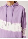 Koton Women's Purple Color Block Hooded Cotton Sweatshirt