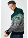 Koton Basic Knitwear Sweater Turtleneck Color Block Slim Fit.