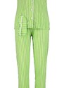 Trendyol Green Cotton Striped Animal Printed Shirt-Pants Knitted Pajamas Set