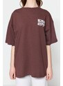 Trendyol Brown 100% Cotton Front and Back Printed Oversize/Wide Pattern Knitted T-Shirt