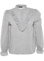 Trendyol Curve Gray Color Woven Blouse with Ruffle Detail on the Collar