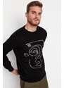 Trendyol Black Men's Slim Fit Crew Neck Face Figure Detail Knitwear Sweater