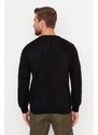 Trendyol Black Men's Slim Fit Crew Neck Face Figure Detail Knitwear Sweater