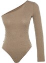 Trendyol Mink Cut Out Button Detailed Ribbed Flexible Snaps Knitted Body