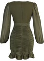 Trendyol Khaki Tělový Obal Gimped V-Neck Mini Tkané Šaty