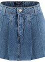 Trendyol Blue Pleated Normal Waist Denim Short Skirt