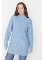 Trendyol světle modrý pletený svetr s vysokým výstřihem