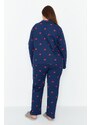 Pletené pyžamo Trendyol Curve Navy Blue Heart Pletené pyžamo Set