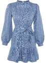 Trendyol Námořnické modré tkané tkané šaty s páskem