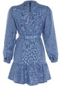 Trendyol Námořnické modré tkané tkané šaty s páskem