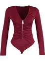 Trendyol Burgundy Zip Detailed V-Neck Body