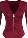 Trendyol Burgundy Zip Detailed V-Neck Body