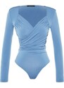 Trendyol Indigo Waistband Draped Detailed Fitted/Situated Elastic Snaps Knitted Bodysuit